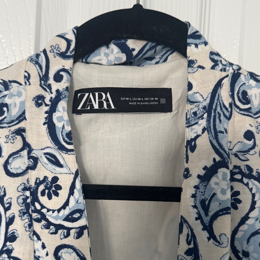 Zara Navy and Cream Patterned Blazer